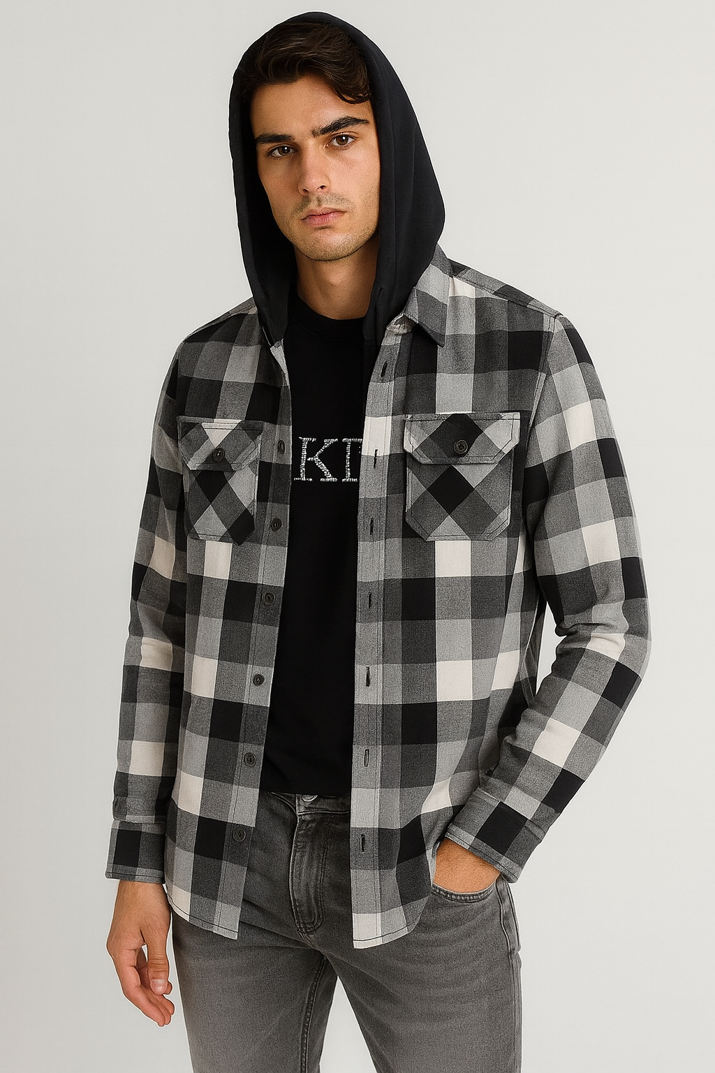 Camisola ligera manga larga Agnor para caballero negro tipo franela premium Mod. HAgCL18