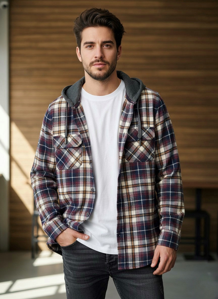 Camisola ligera manga larga Agnor para caballero vino franela premium Mod. HAgCL20