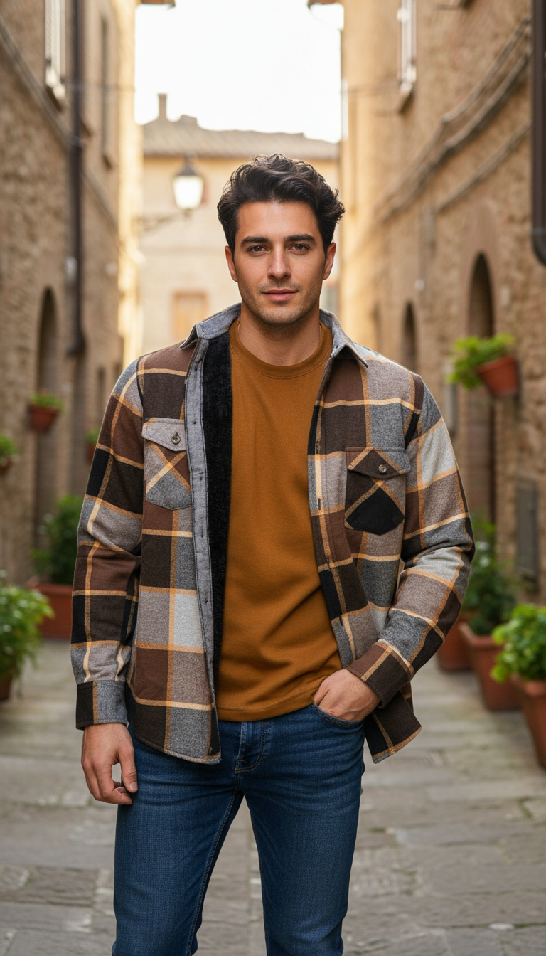 Camisola aborregada manga larga Agnor para caballero Café franela premium Mod. HAgCL26