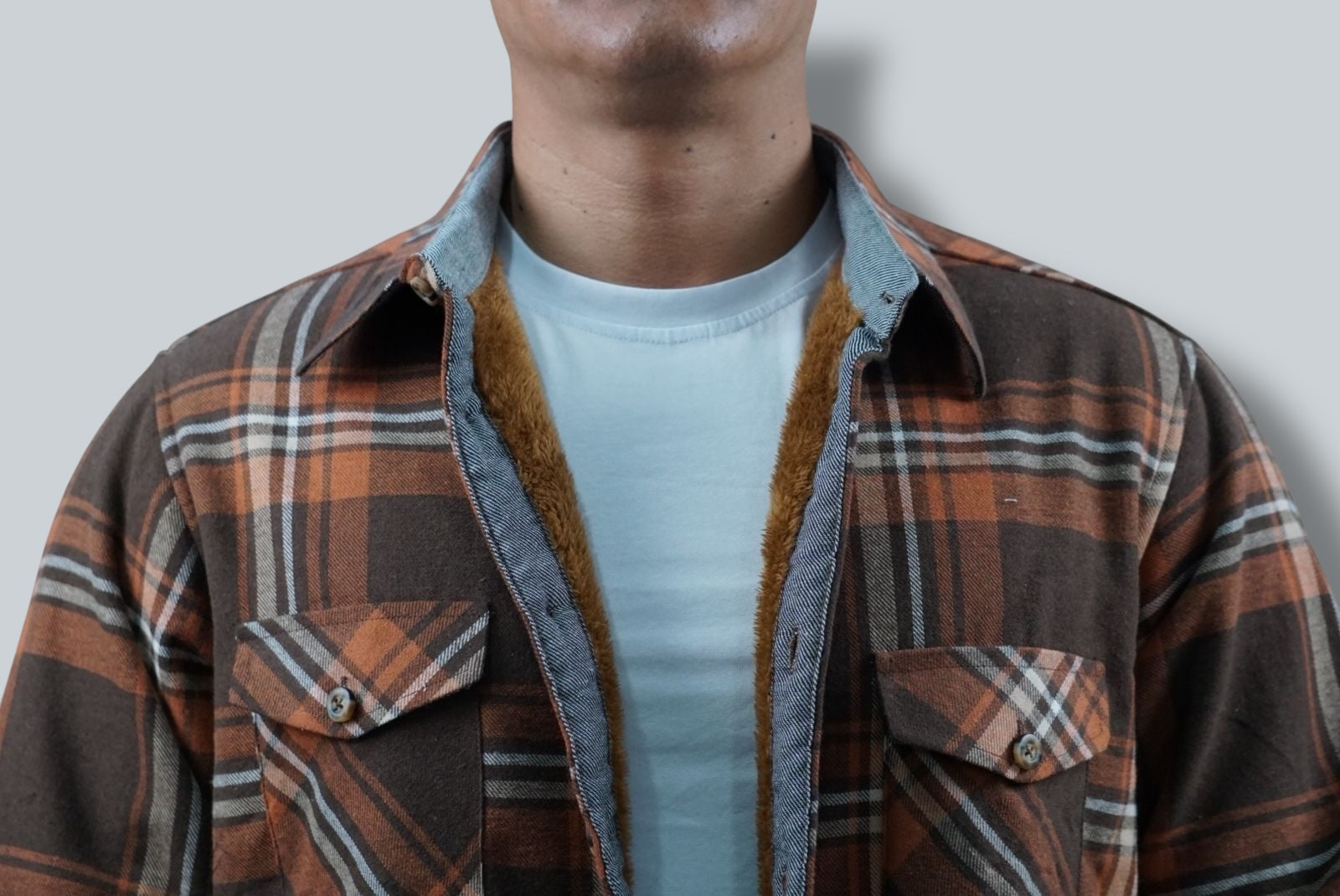 Camisola aborregada manga larga Agnor para caballero Ocre franela premium Mod. HAgCL21