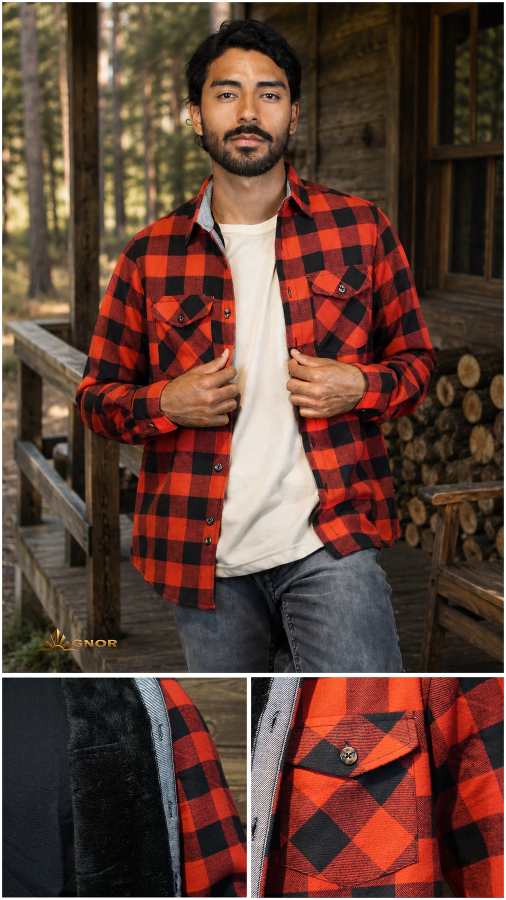 Camisola aborregada manga larga Agnor para caballero rojo franela premium Mod. HAgCL42
