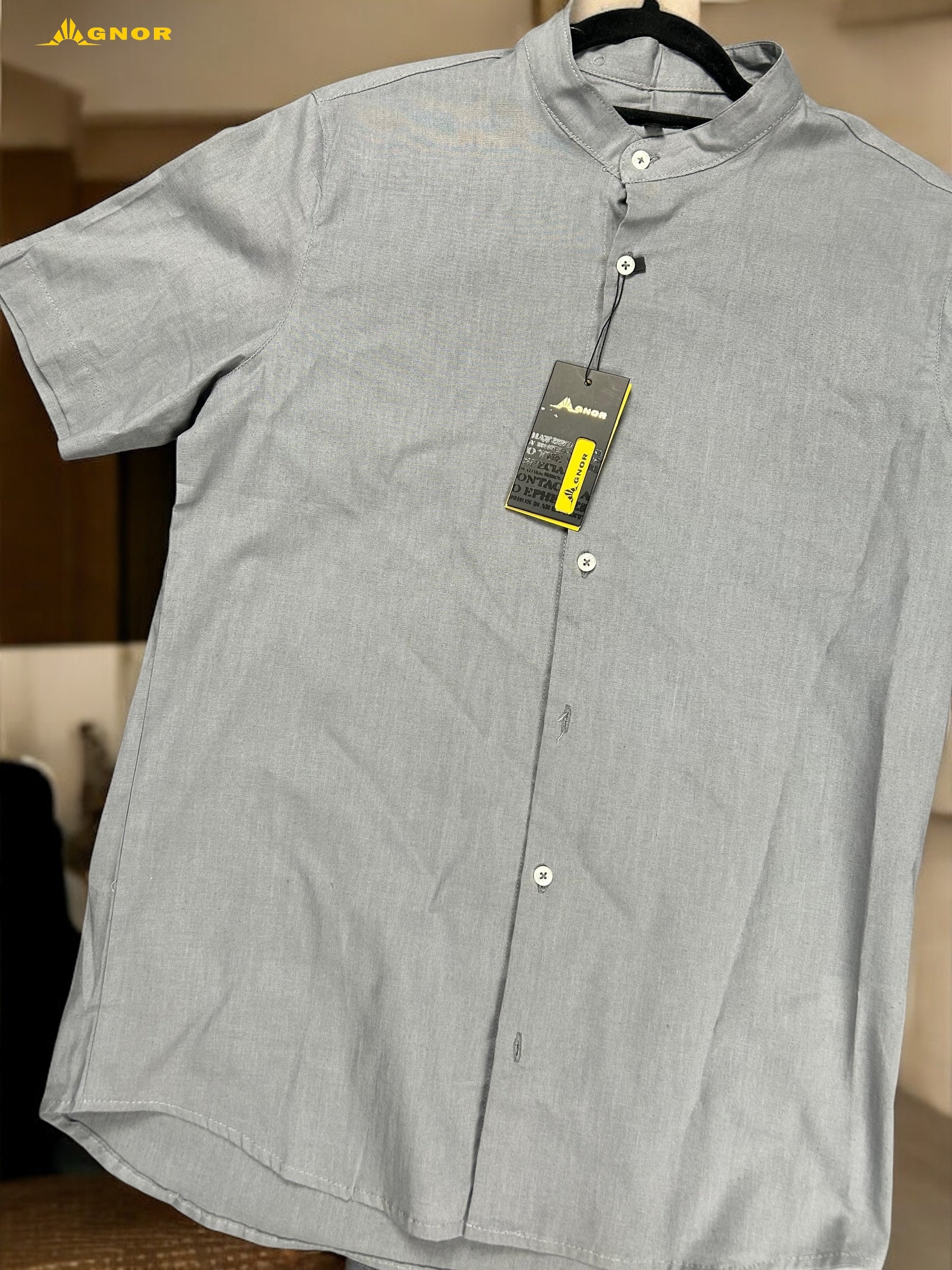 Camisa manga corta Agnor para caballero manga corta Gris tipo lino Mod. HAgCC8