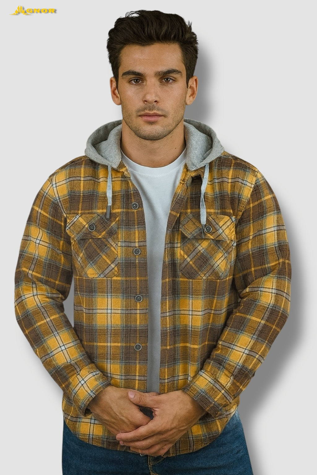 Camisola ligera manga larga Agnor para caballero mostaza tipo franela premium Mod. HAgCL20