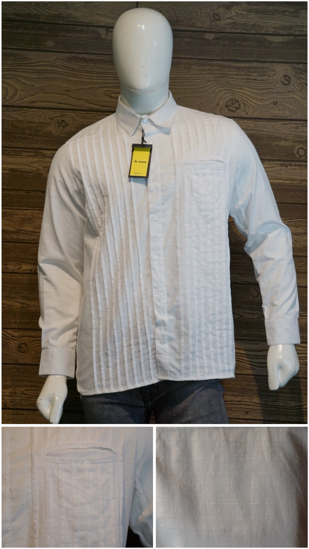 Camisa guayabera manga larga Agnor para caballero presidencial blanco tipo lino premium Mod. HAgCL39