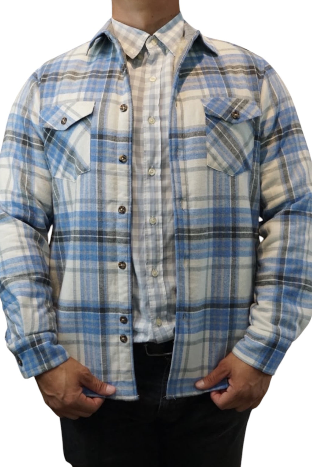 Camisola aborregada manga larga Agnor para caballero celeste franela premium Mod. HAgCL41