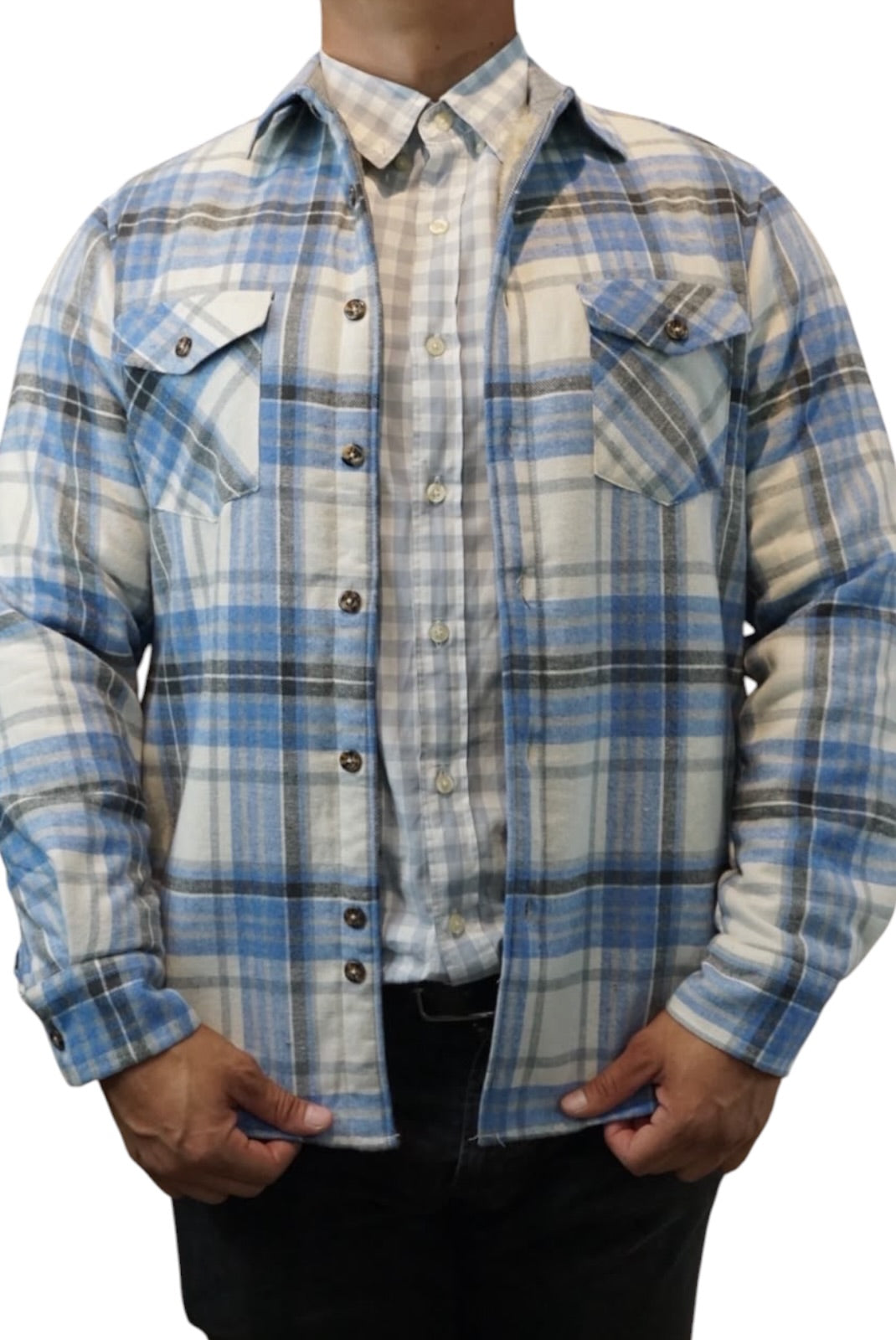 Camisola aborregada manga larga Agnor para caballero celeste franela premium Mod. HAgCL41
