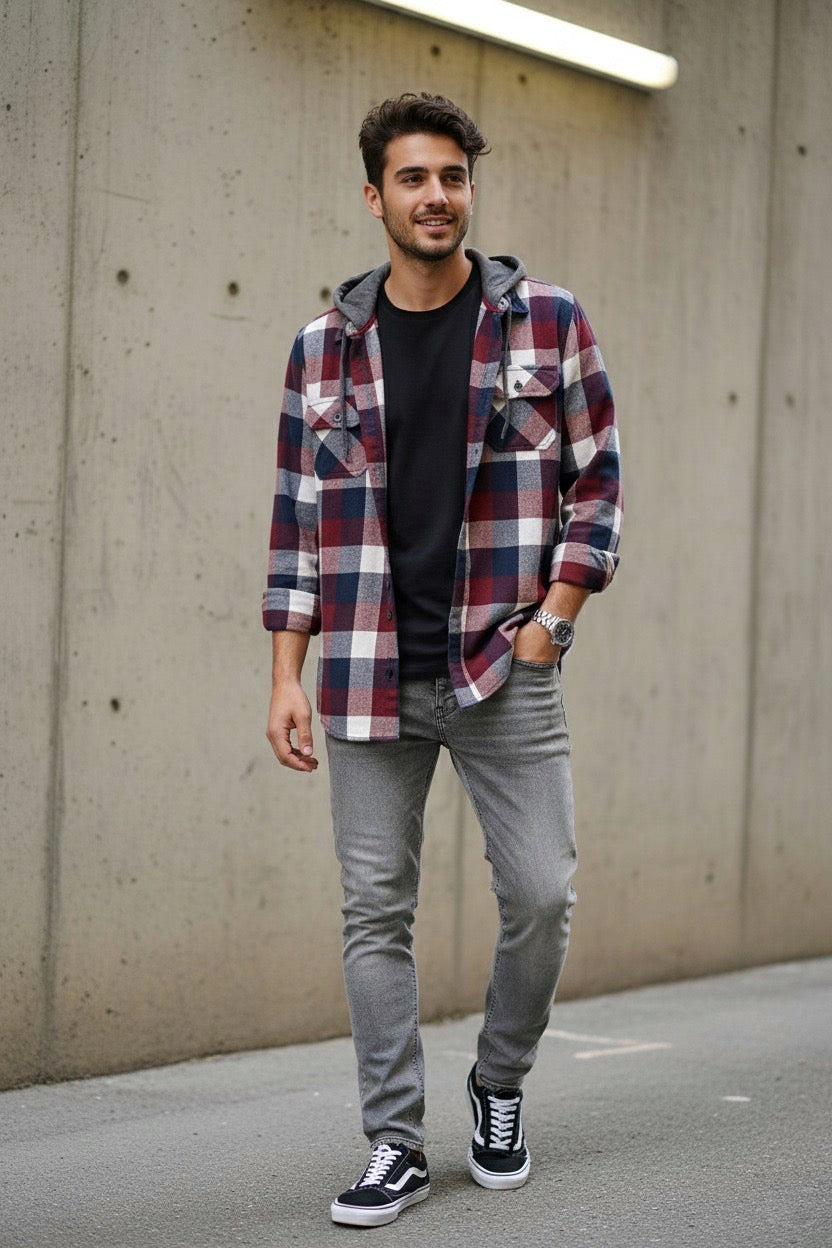 Camisola ligera manga larga Agnor para caballero rojo tipo franela premium Mod. HAgCL18