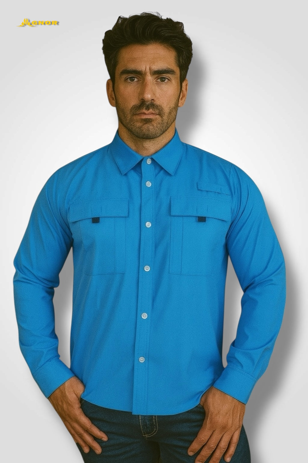 Camisa manga larga Agnor para caballero plumbago tipo Columbia Mod. HAgCL16