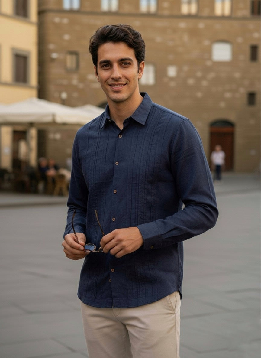 Camisa guayabera manga larga Agnor para caballero marino Mod. HAgCL22