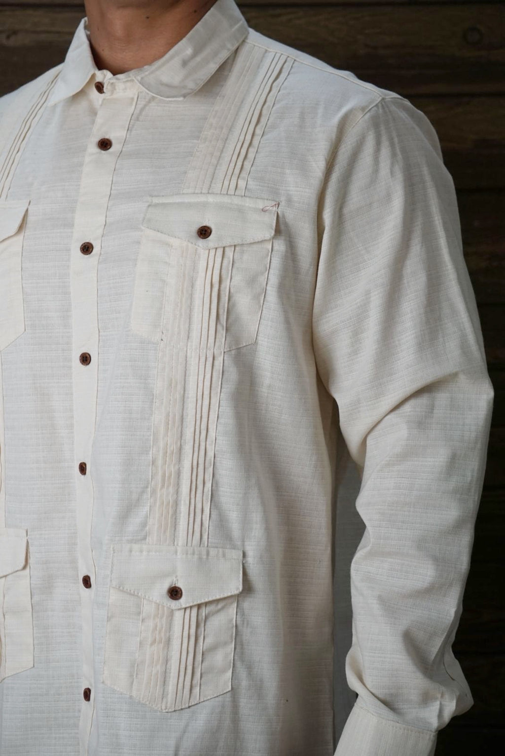 Camisa guayabera manga larga Agnor para caballero crema tipo lino premium Mod. HAgCL29