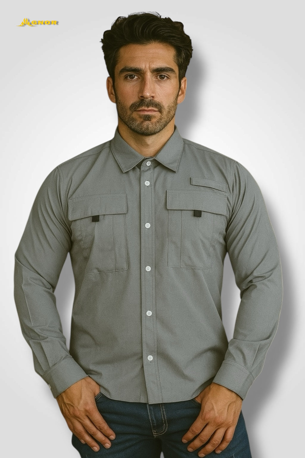 Camisa manga larga Agnor para caballero gris perla tipo Columbia Mod. HAgCL16