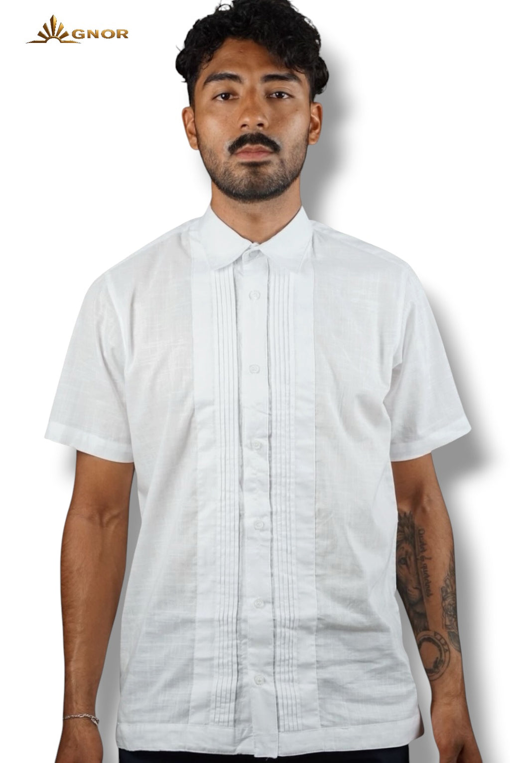 Camisa guayabera manga corta Agnor para caballero Blanco premium Mod. HAgCC20
