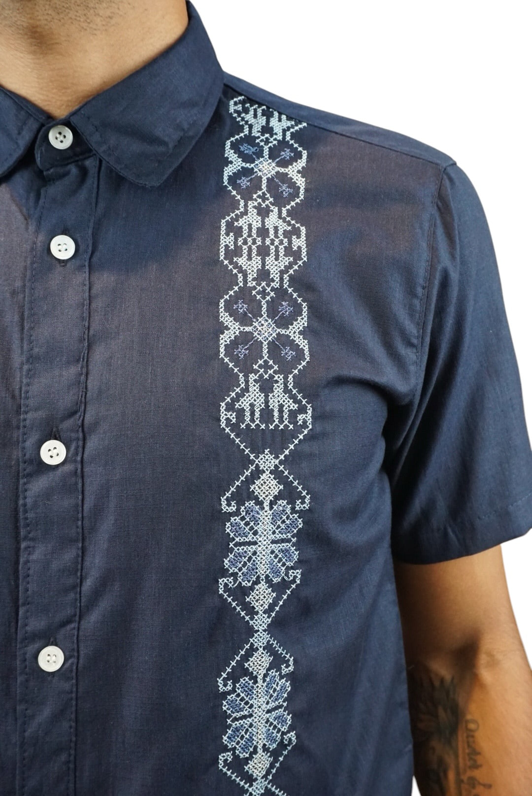 Camisa guayabera manga corta Agnor para caballero Marino premium Mod. HAgCC21