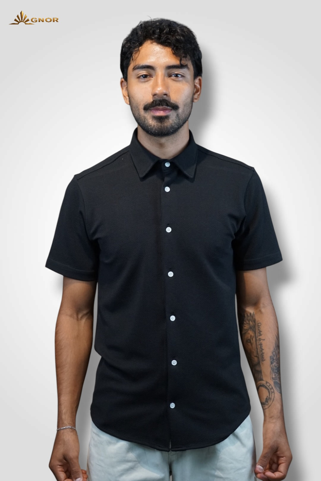 Playera cuello polo tipo camisa Agnor para caballero Negro premium Mod. HAg41