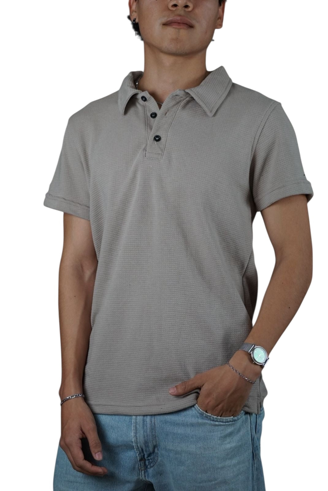 Playera cuello polo Agnor para caballero tejido algodón premium Beige Mod. HAg30