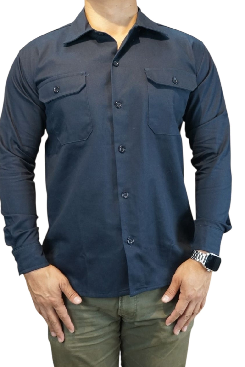 Camisa de gabardina manga larga Agnor para caballero marino premium Mod. HAgCL31