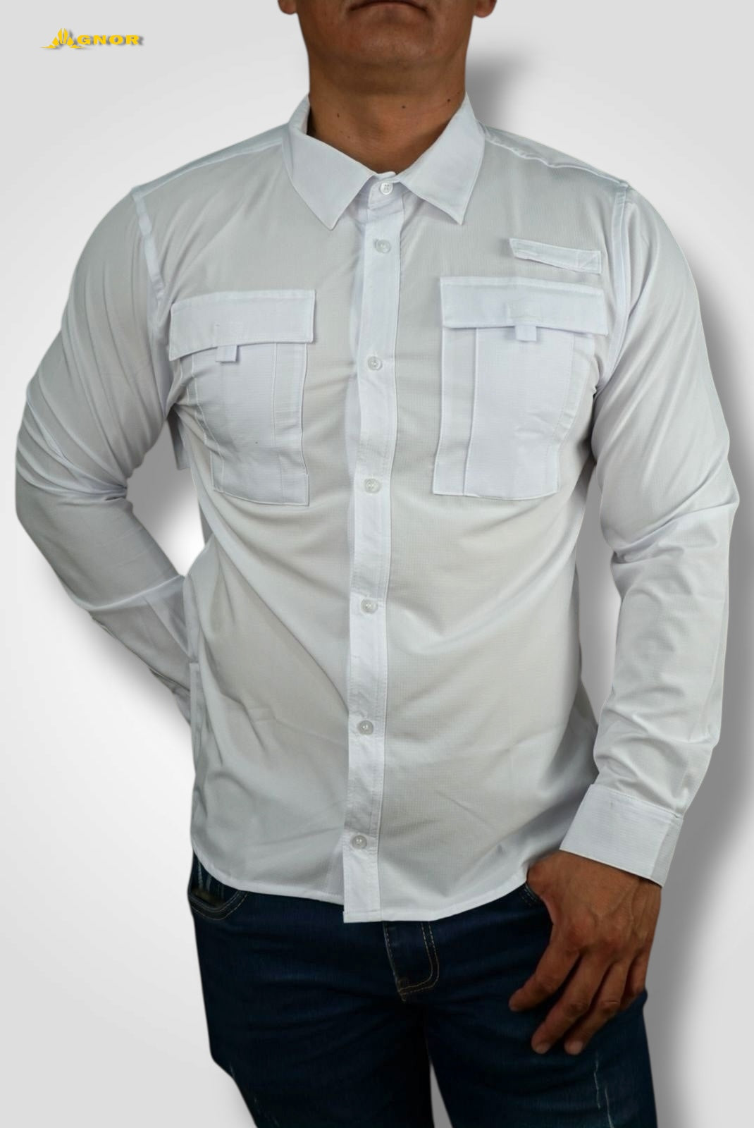 Camisa manga larga Agnor para caballero blanco tipo Columbia Mod. HAgCL16