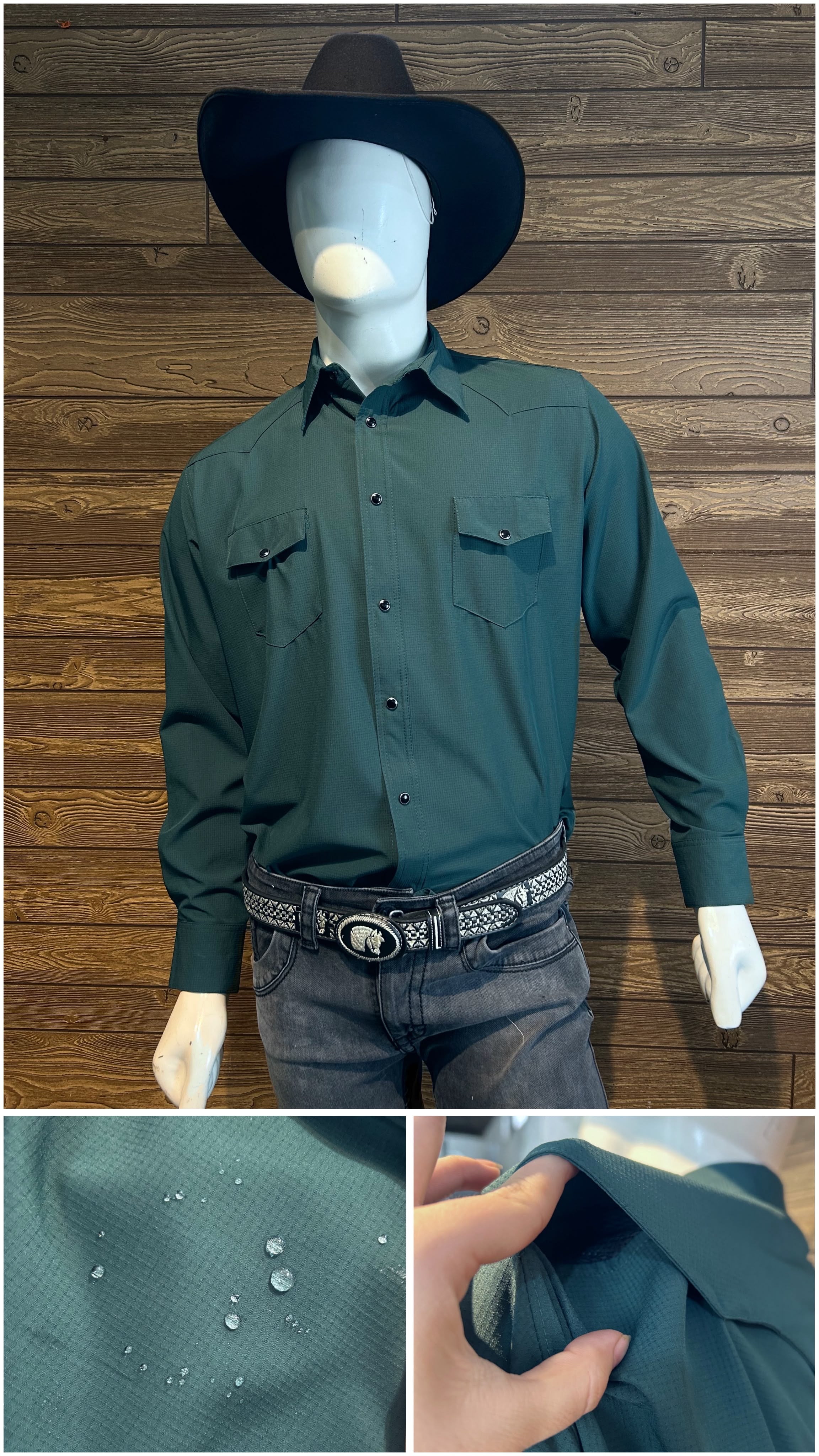 Camisa vaquera manga larga Agnor para caballero repelente verde botella premium Mod. HAgCL40