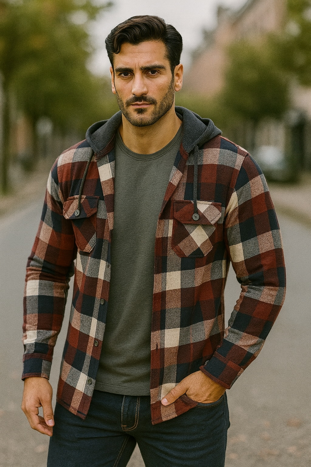 Camisola ligera manga larga Agnor para caballero rojo tipo franela premium Mod. HAgCL18
