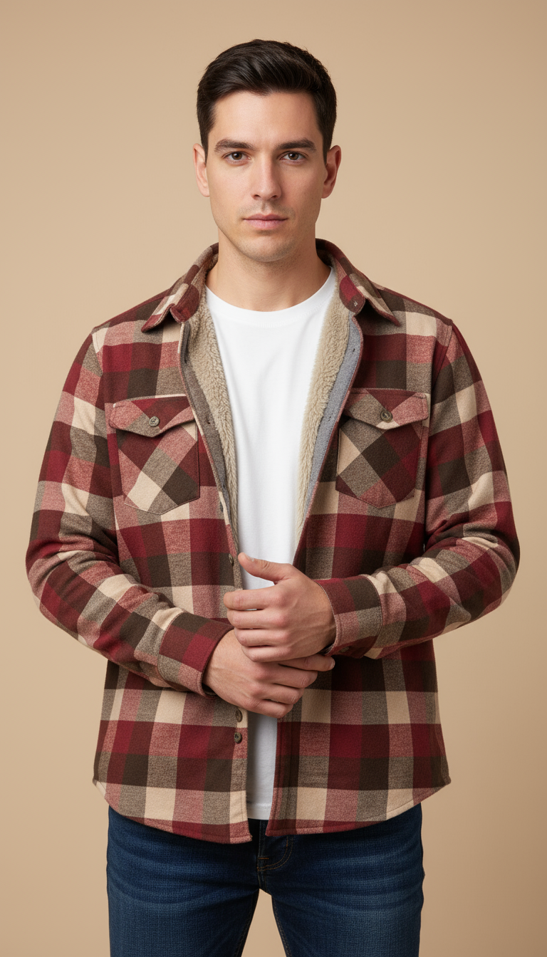 Camisola aborregada manga larga Agnor para caballero vino franela premium Mod. HAgCL27