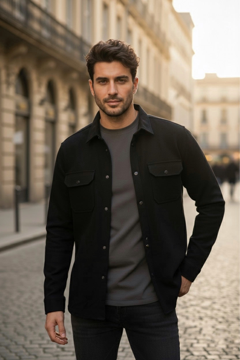 Camisola franela manga larga Agnor para caballero negro Mod. HAgCL23