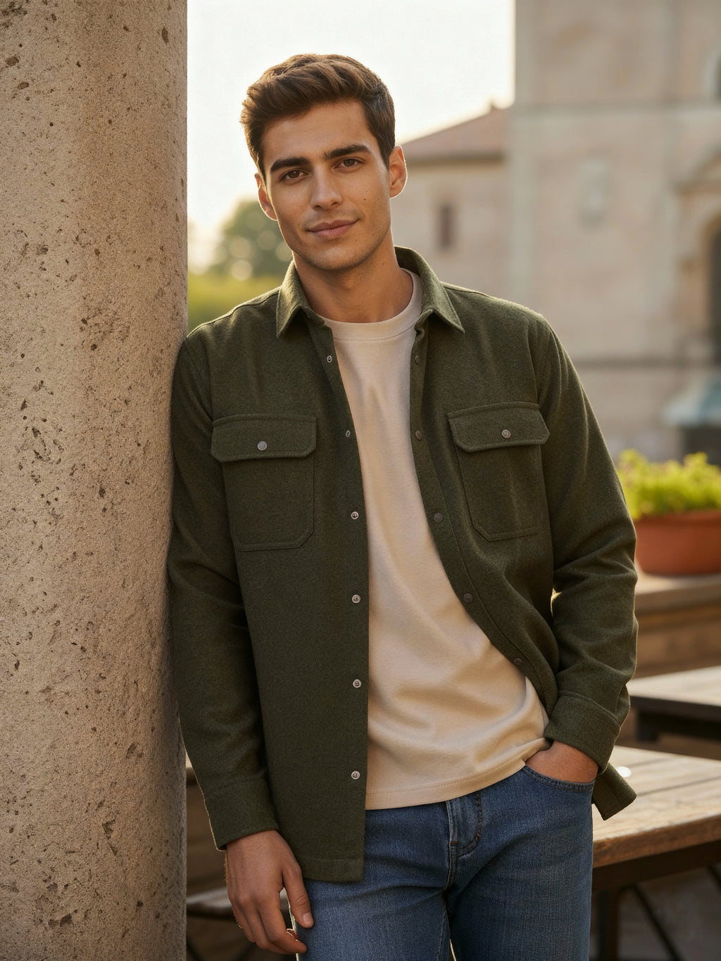 Camisola franela manga larga Agnor para caballero verde Mod. HAgCL23