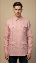 Camisa guayabera manga larga Agnor para caballero rosa tipo lino premium Mod. HAgCL29