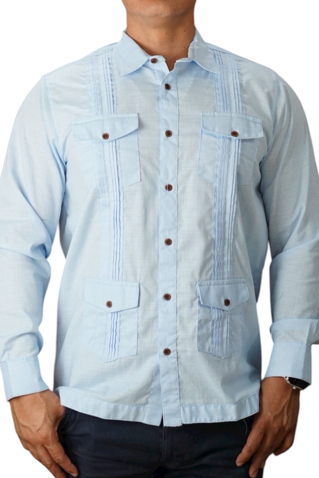 Camisa guayabera manga larga Agnor para caballero cielo tipo lino premium Mod. HAgCL29