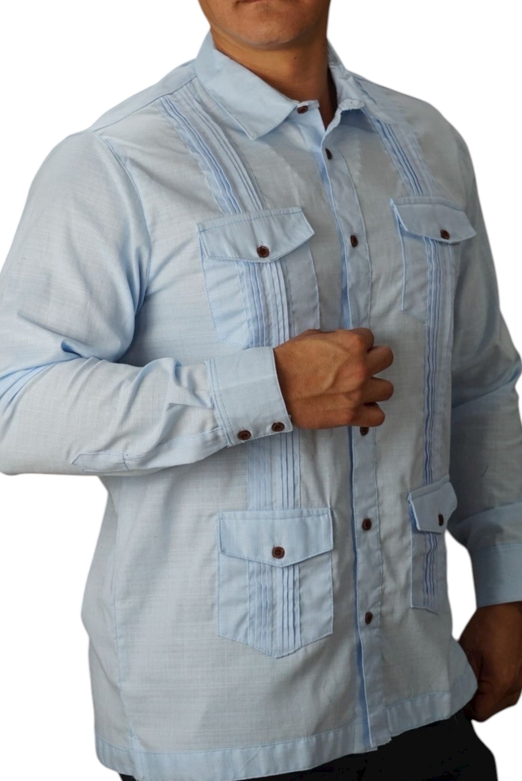 Camisa guayabera manga larga Agnor para caballero cielo tipo lino premium Mod. HAgCL29