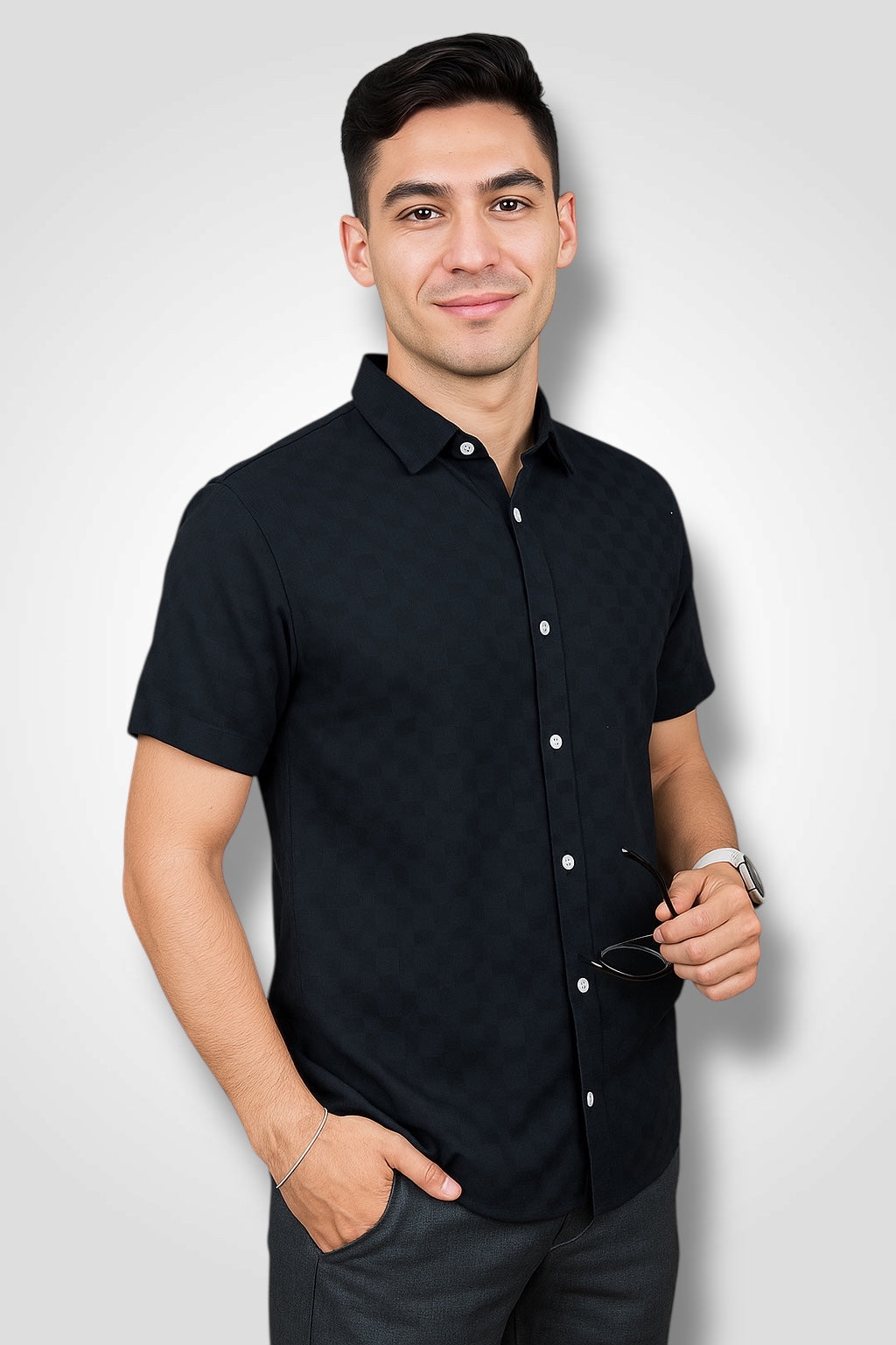 Camisa manga corta Agnor para caballero 100 % algodón Negro Mod. HAgCC14