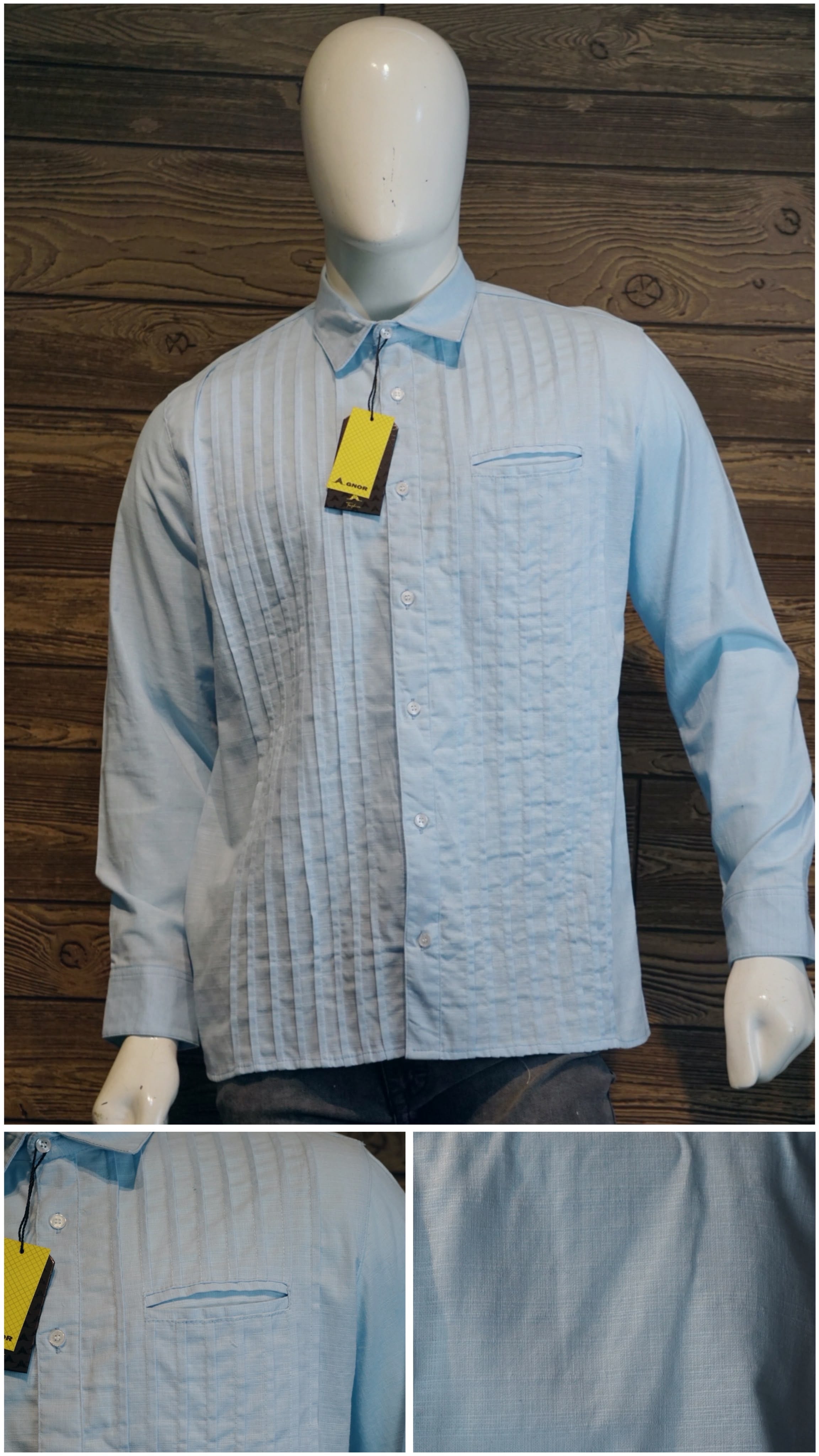 Camisa guayabera manga larga Agnor para caballero presidencial aqua tipo lino premium Mod. HAgCL39