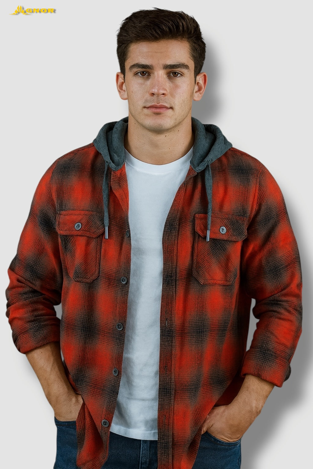 Camisola ligera manga larga Agnor para caballero rojo franela premium Mod. HAgCL19