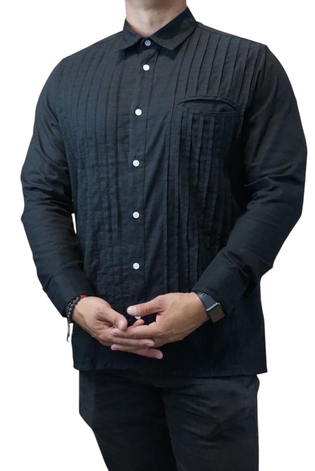 Camisa guayabera manga larga Agnor para caballero presidencial negro tipo lino premium Mod. HAgCL39