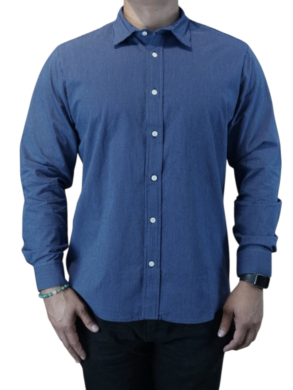 Camisa micro rayas manga larga Agnor para caballero Marino algodón premium Mod. HAgCL25