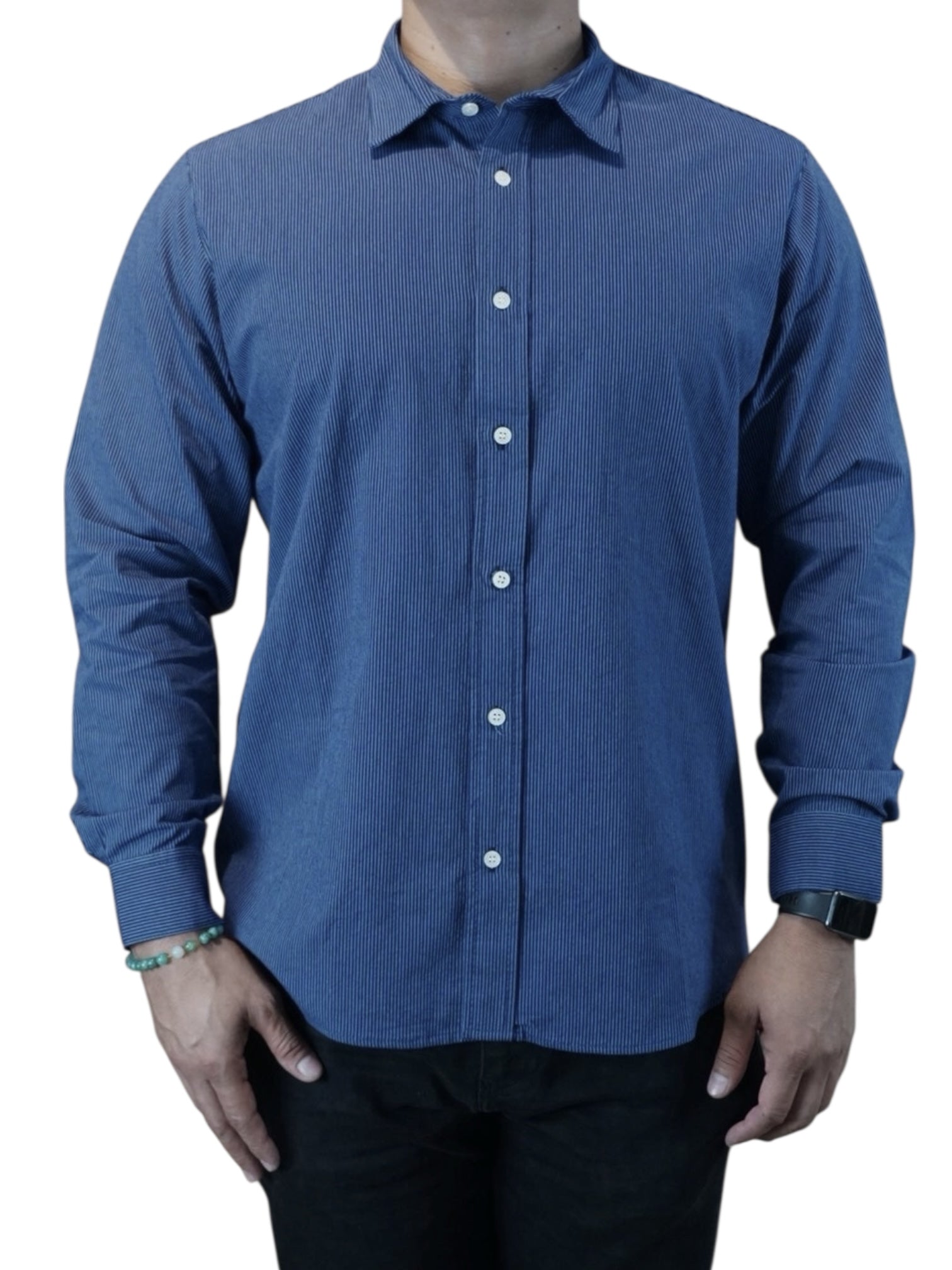 Camisa micro rayas manga larga Agnor para caballero Marino algodón premium Mod. HAgCL25