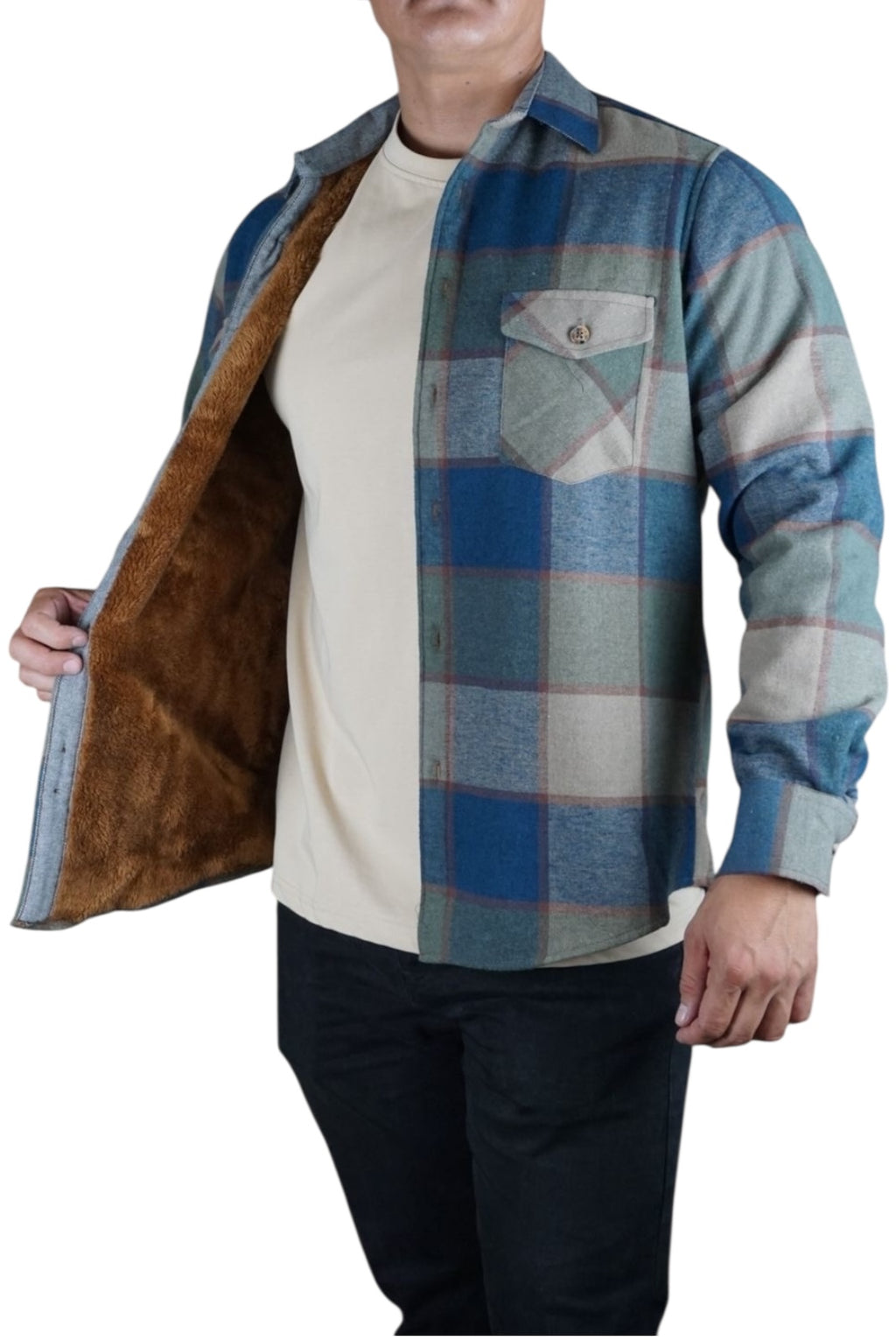 Camisola aborregada manga larga Agnor para caballero Azul franela premium Mod. HAgCL26