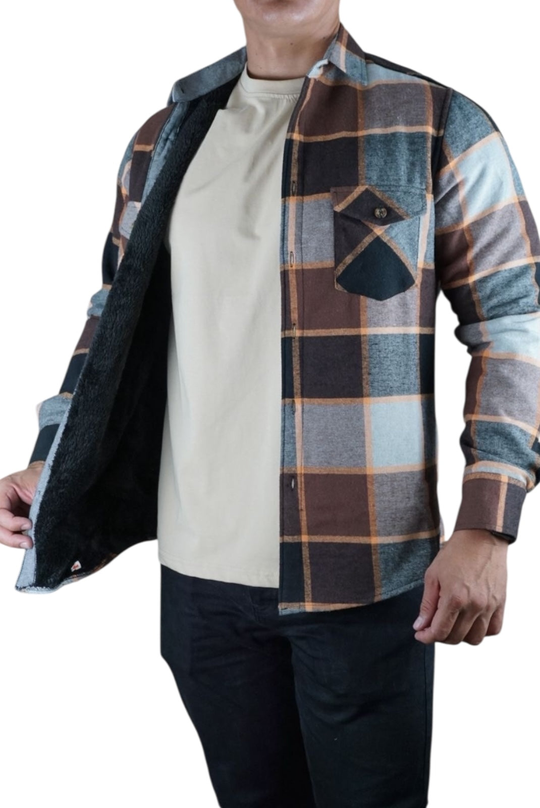 Camisola aborregada manga larga Agnor para caballero Café franela premium Mod. HAgCL26