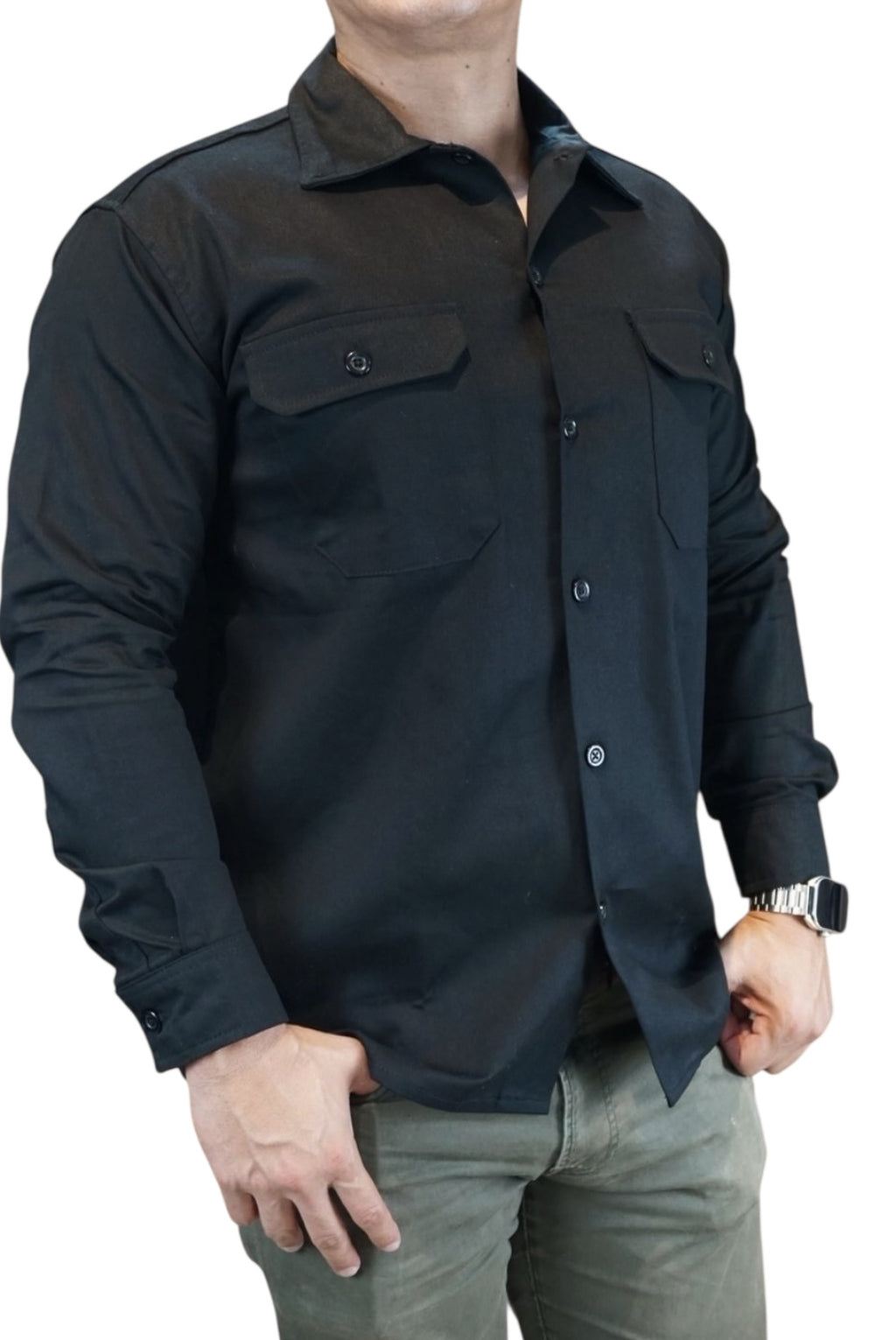 Camisa de gabardina manga larga Agnor para caballero negro premium Mod. HAgCL31