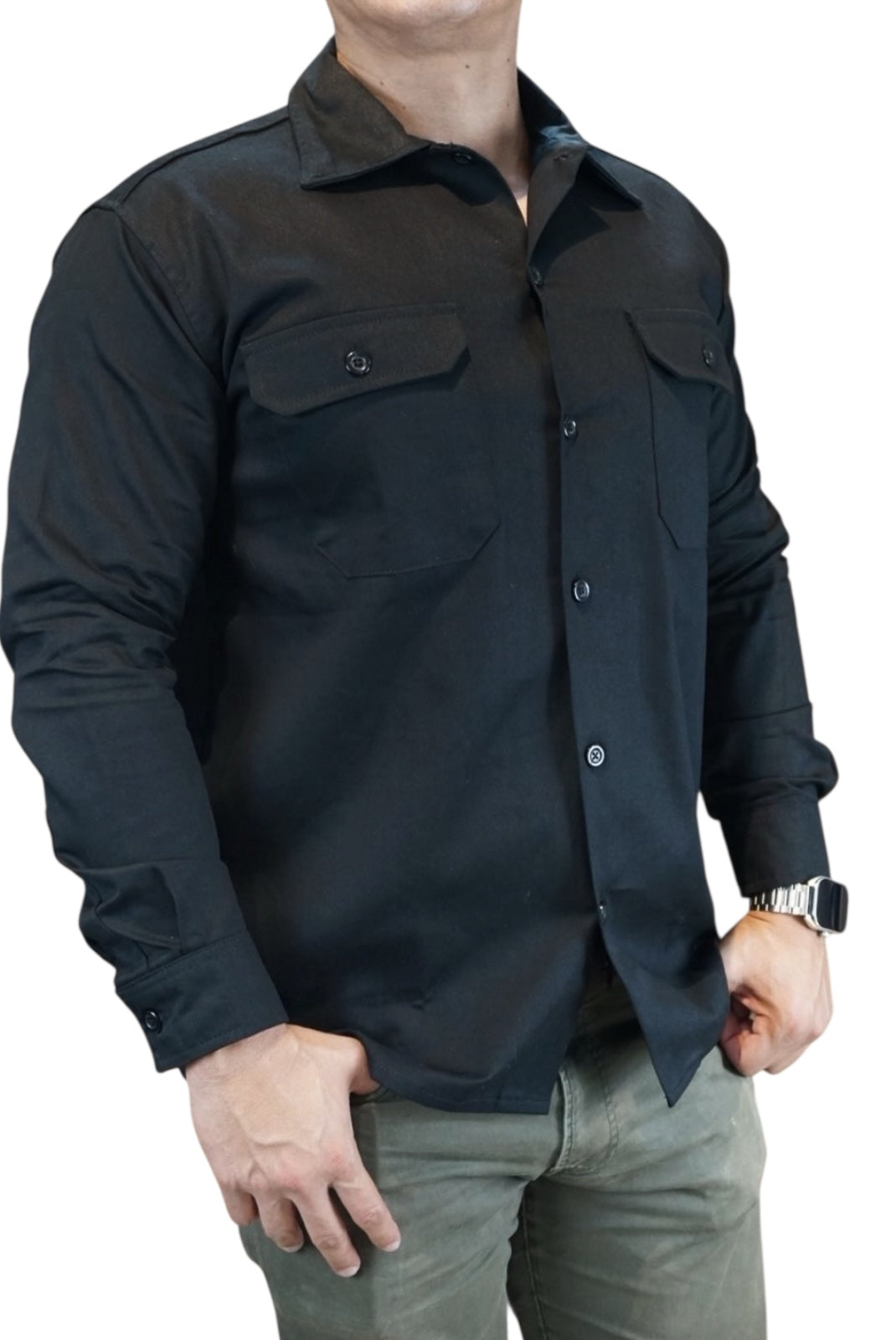 Camisa de gabardina manga larga Agnor para caballero negro premium Mod. HAgCL31