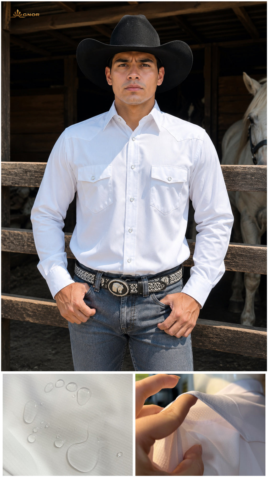 Camisa vaquera manga larga Agnor para caballero repelente blanco premium Mod. HAgCL40