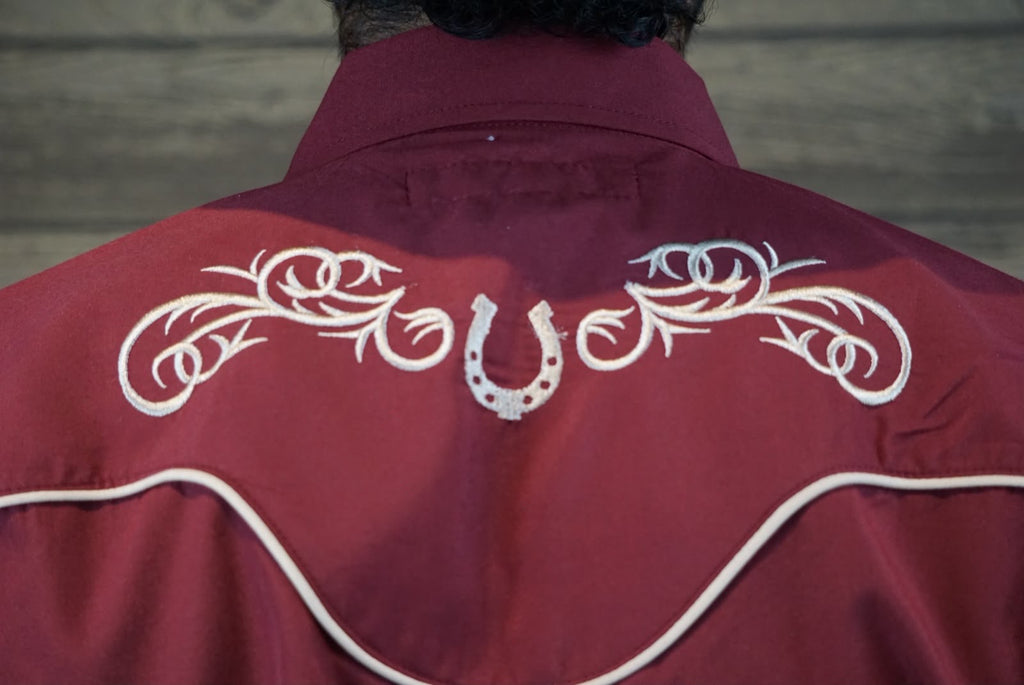 Camisa vaquera charra manga larga Agnor para caballero vino premium Mod. HAgCLVaq5