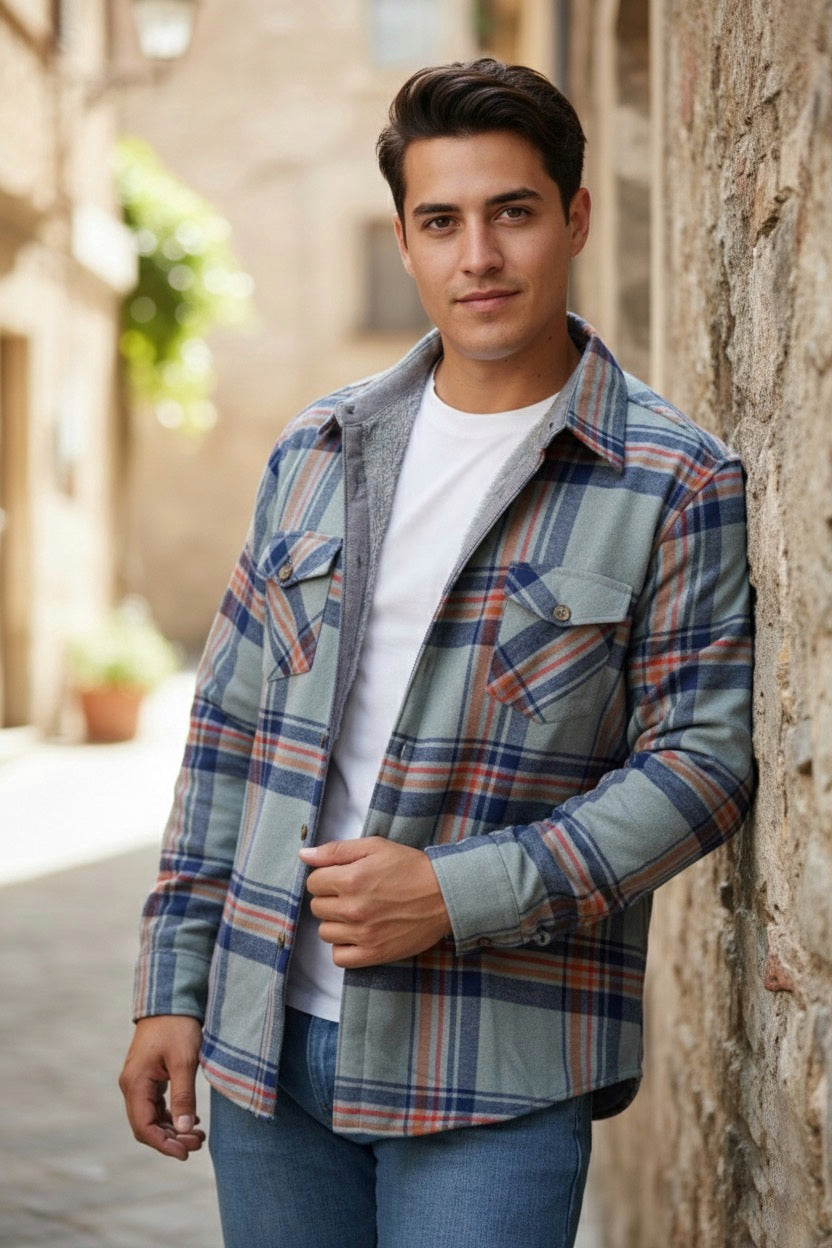 Camisola aborregada manga larga Agnor para caballero Aqua franela premium Mod. HAgCL21