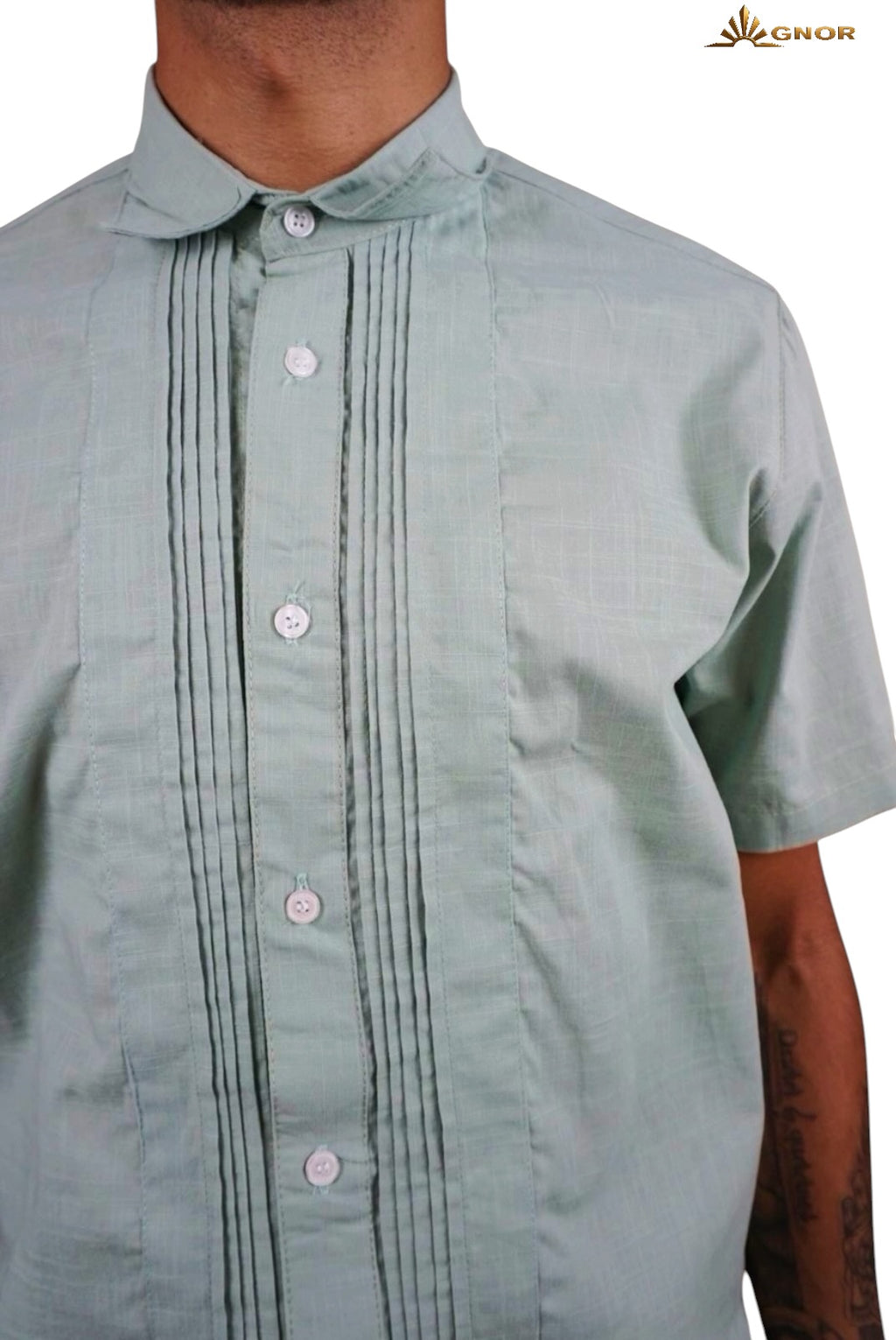 Camisa guayabera manga corta Agnor para caballero Verde premium Mod. HAgCC20