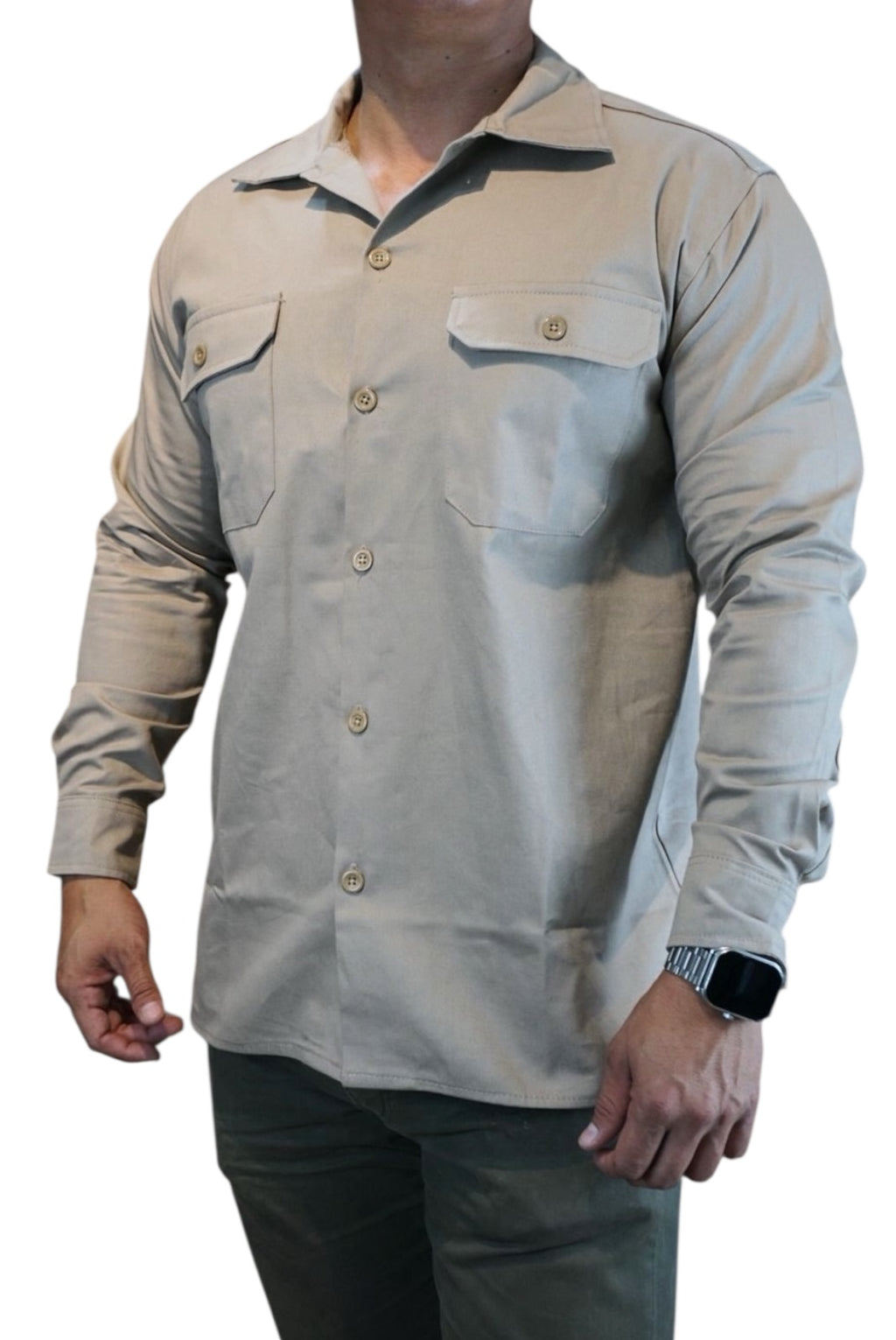 Camisa de gabardina manga larga Agnor para caballero beige premium Mod. HAgCL31