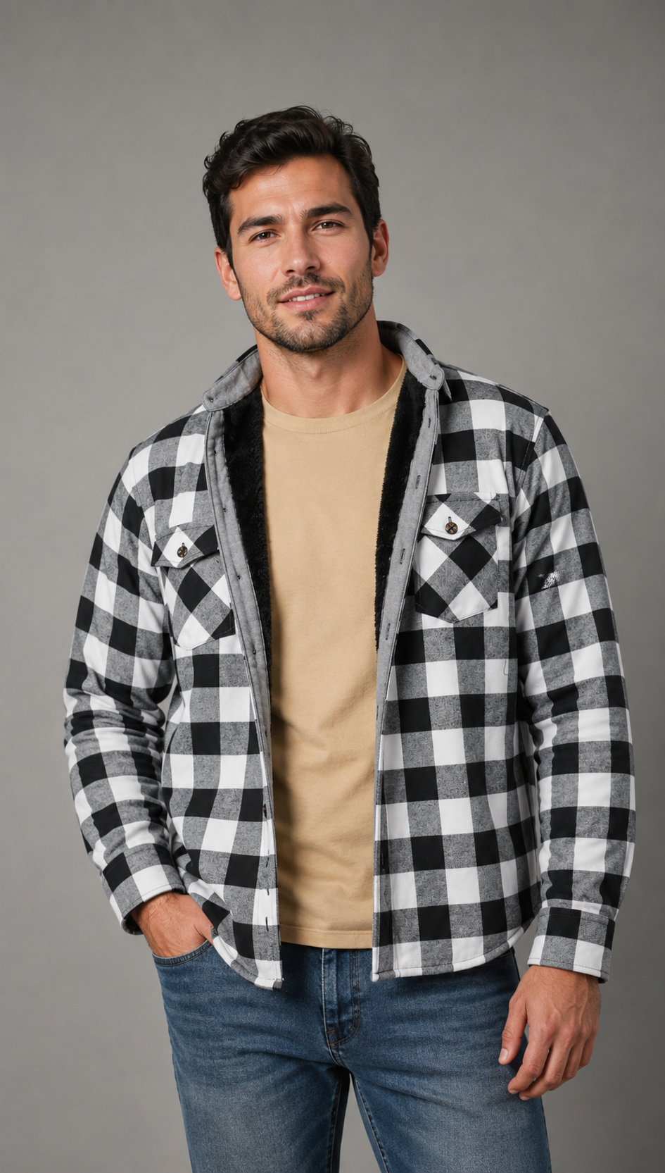 Camisola aborregada manga larga Agnor para caballero blanco franela premium Mod. HAgCL42