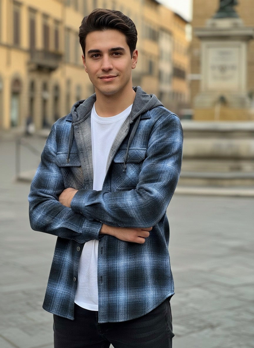 Camisola ligera manga larga Agnor para caballero azul franela premium Mod. HAgCL19