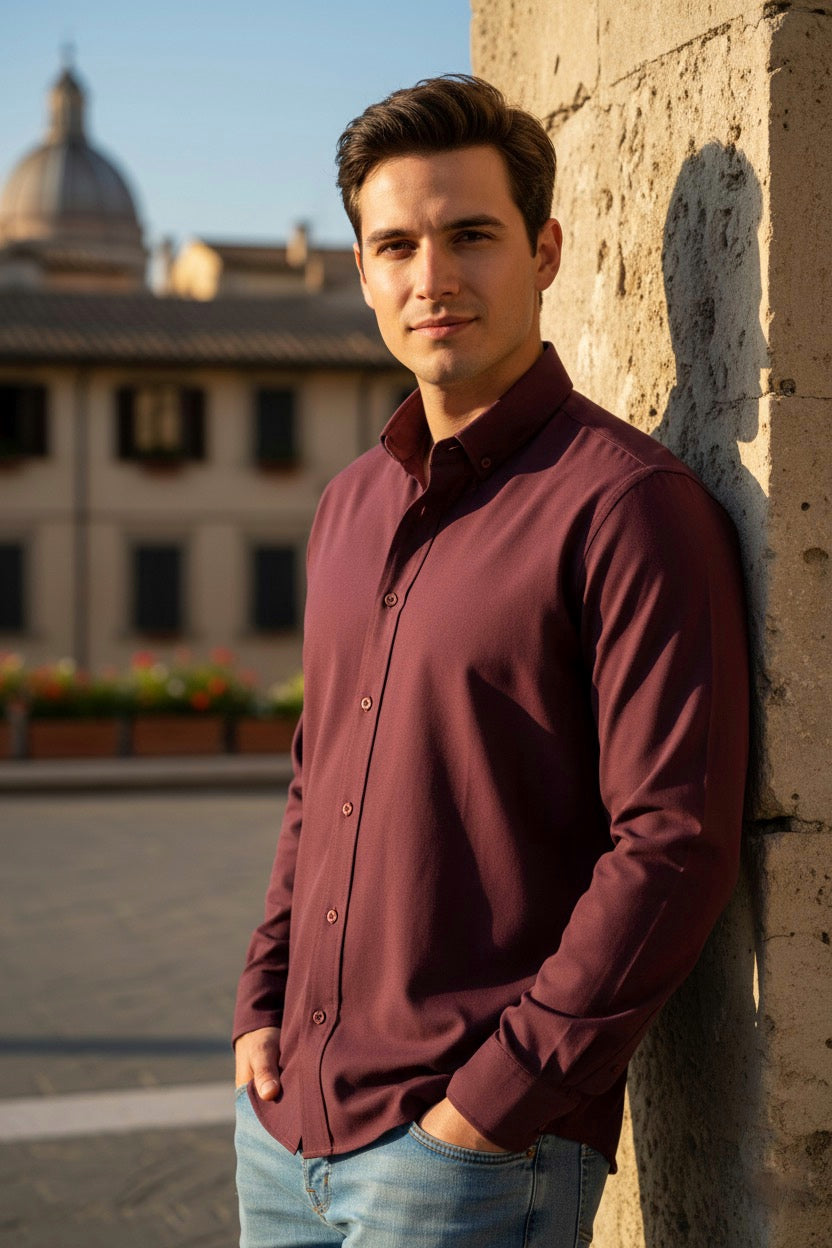 Camisa manga larga Agnor para caballero vino Antifluido Mod. HAgCL17