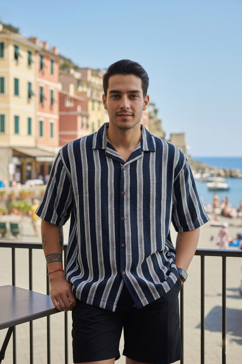 Camisa manga corta Agnor para caballero Marino oversize Mod. HAgCC16