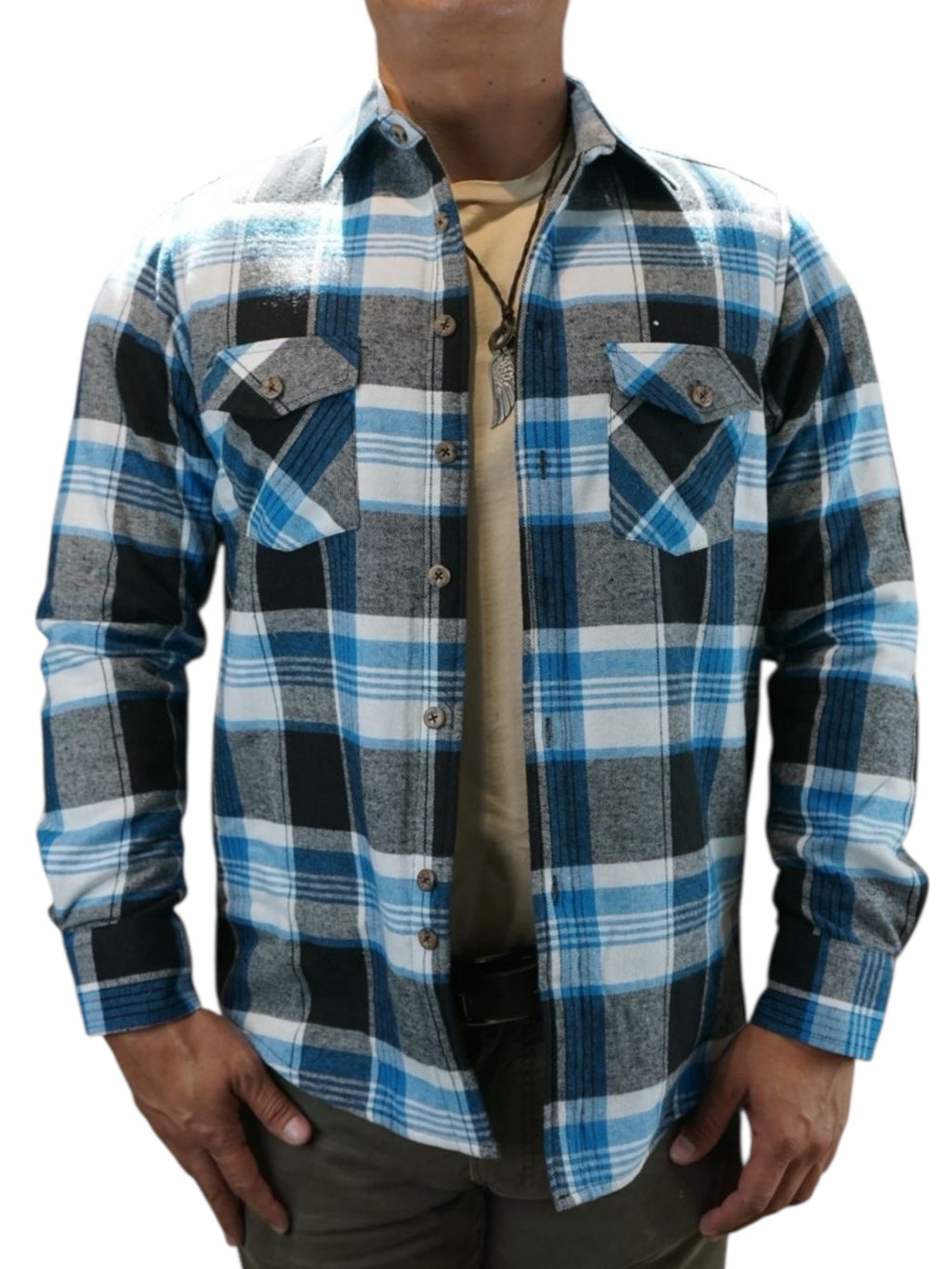 Camisola aborregada manga larga Agnor para caballero azul franela premium Mod. HAgCL30