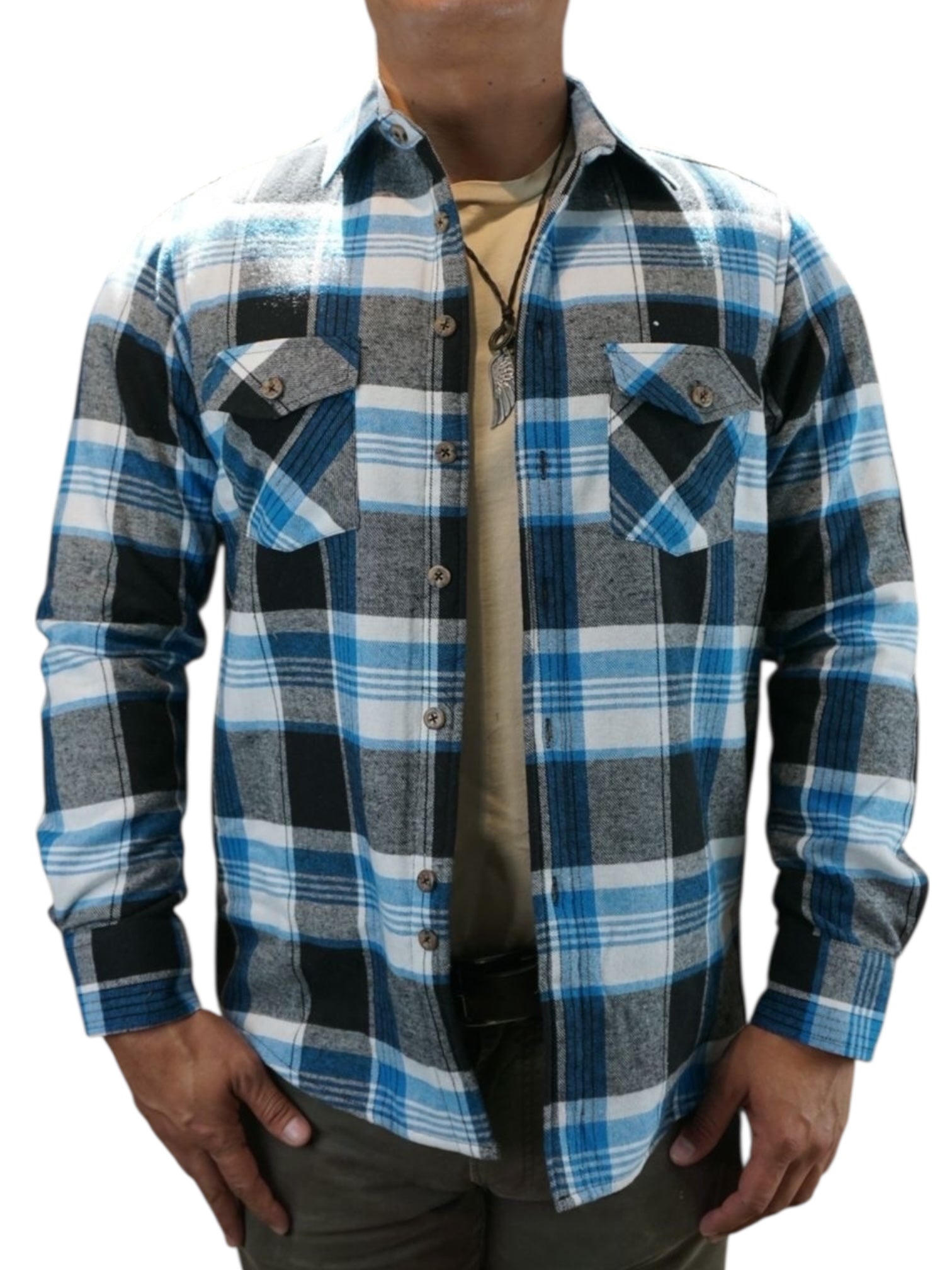 Camisola aborregada manga larga Agnor para caballero azul franela premium Mod. HAgCL30